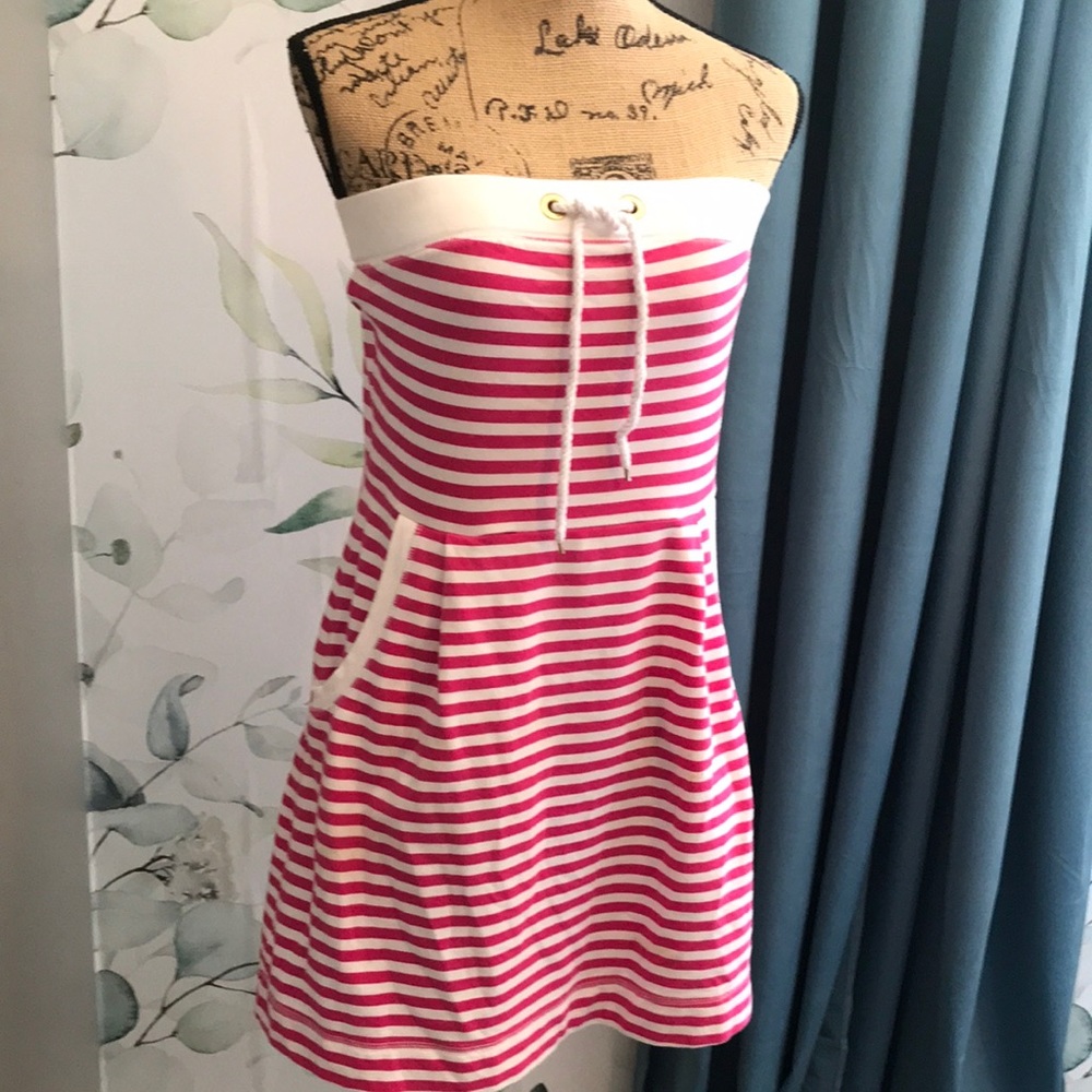 Lilly Pulitzer pink stripe, strapless beach dress. Size small